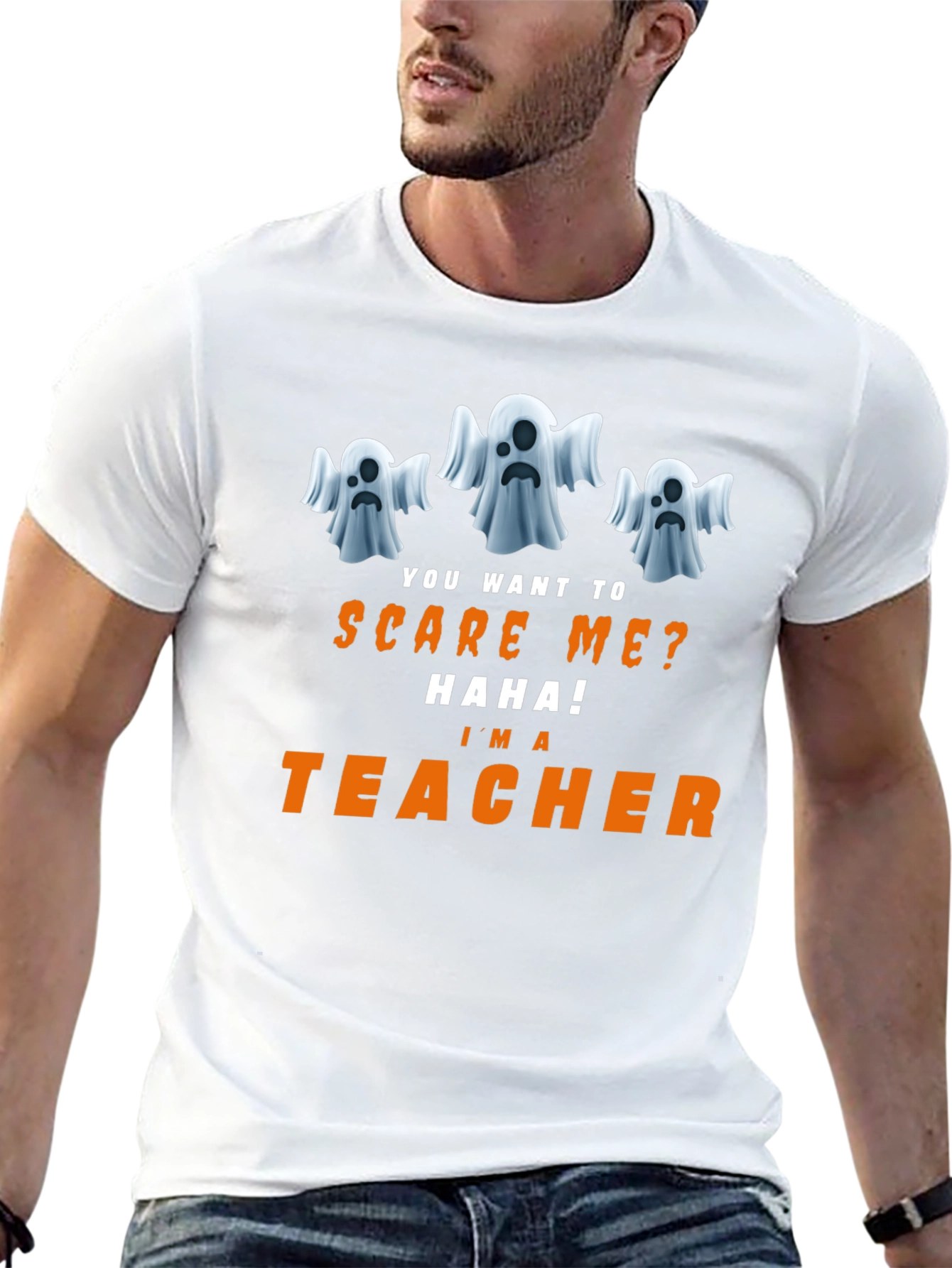 Funny Halloween Teacher T-Shirt - Ghost Design