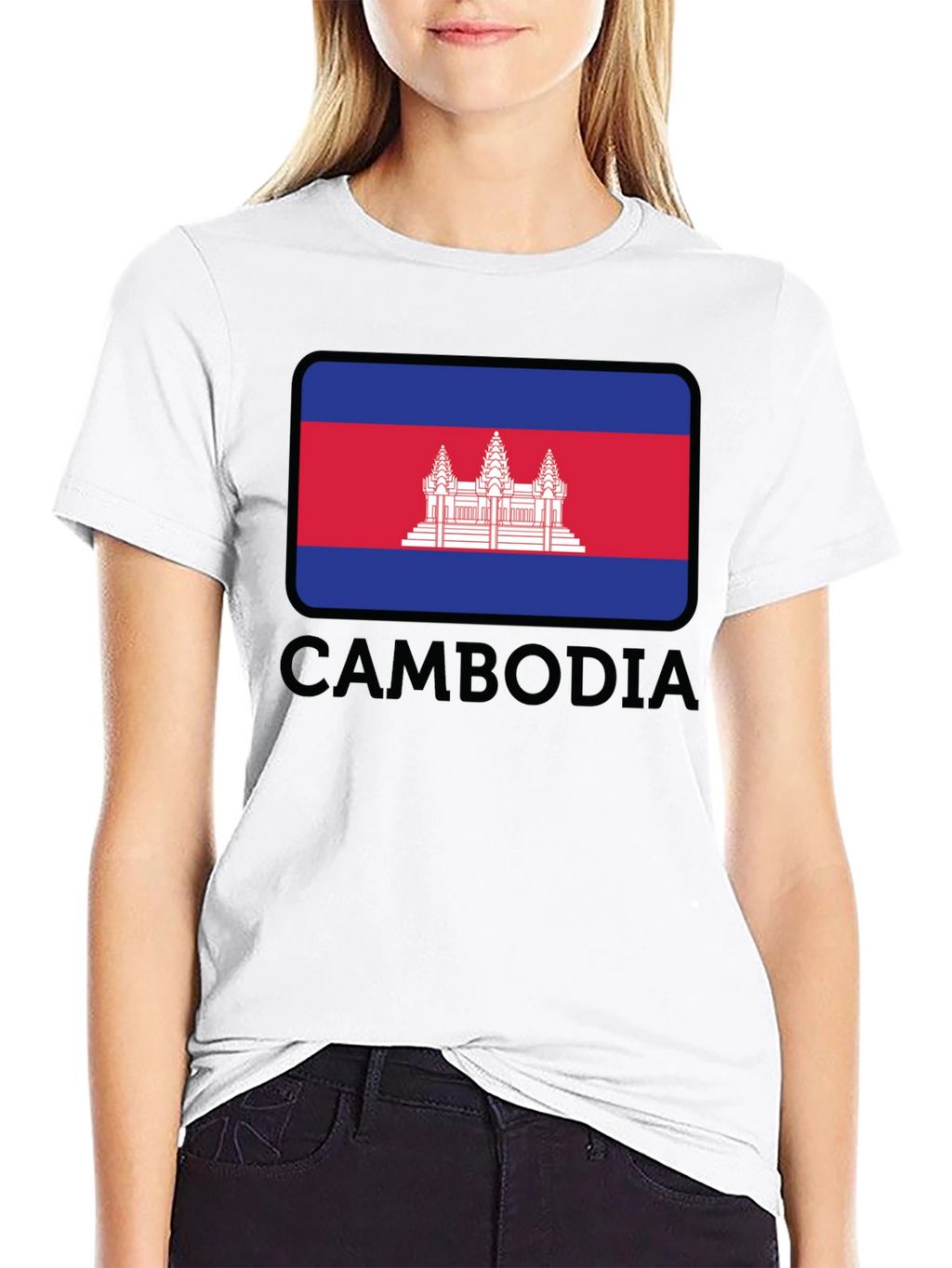 Cambodia Flag T-Shirt - Black Crew Neck Tee