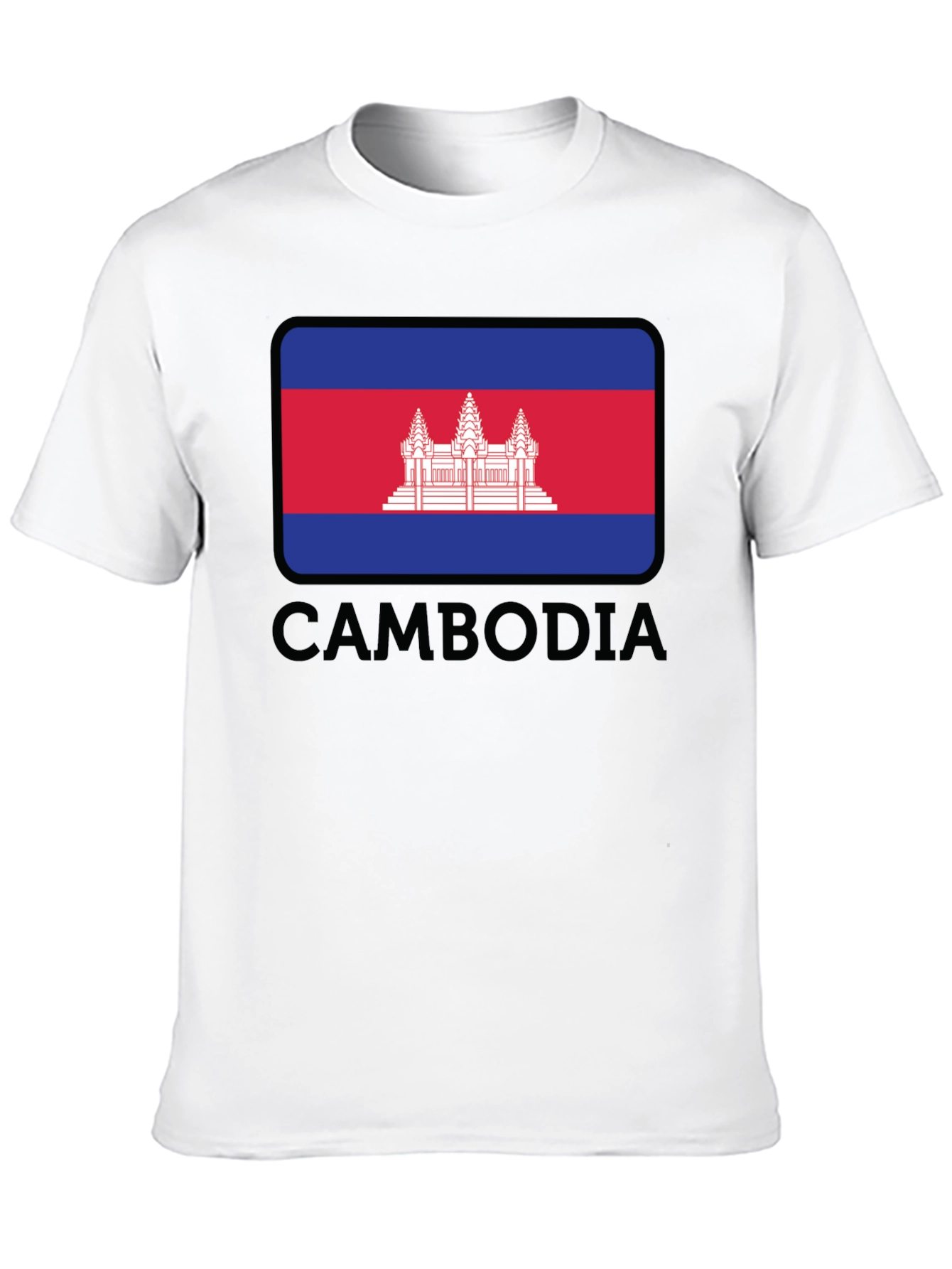 Cambodia Flag T-Shirt - Black Crew Neck Tee