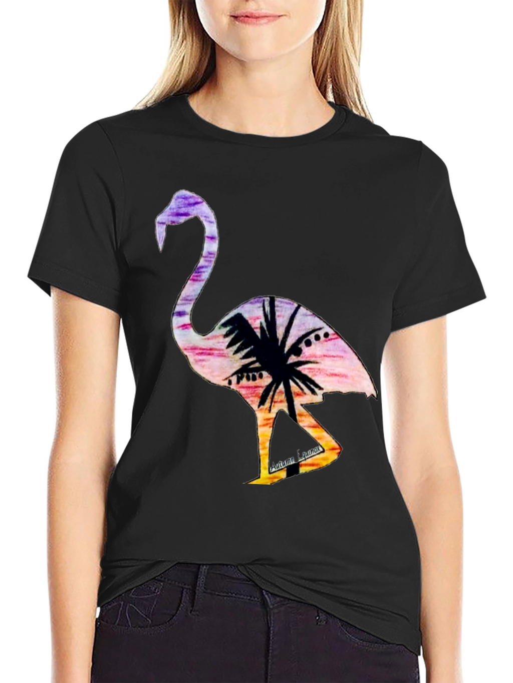 Tropical Flamingo Graphic Tee - Sunset Vibes