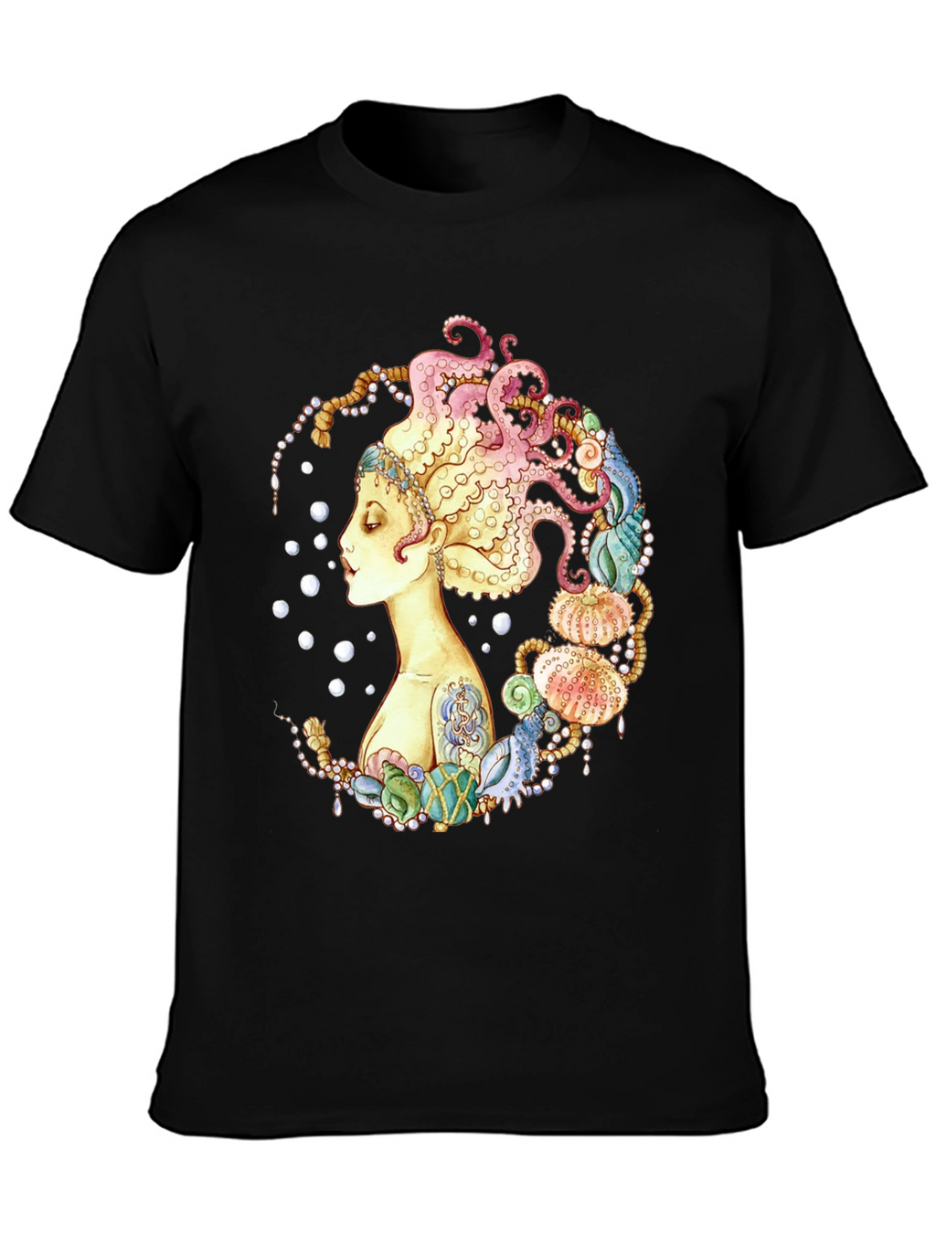 Octopus Hair Graphic Tee - Sea Queen Black T-Shirt