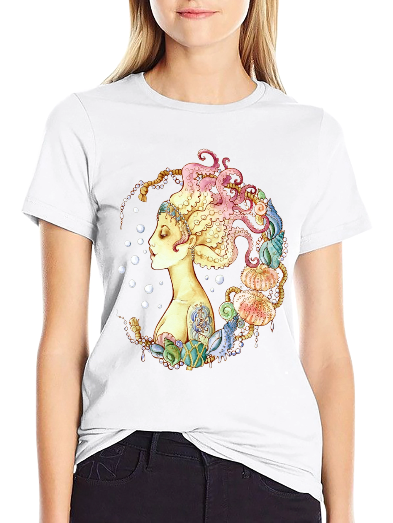 Octopus Hair Graphic Tee - Sea Queen Black T-Shirt