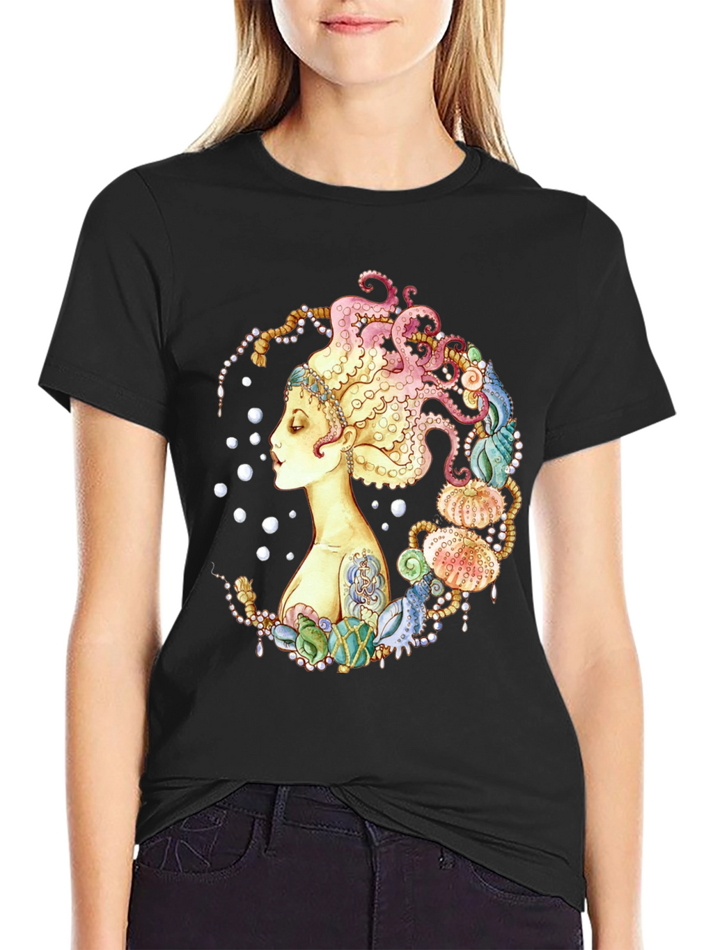 Octopus Hair Graphic Tee - Sea Queen Black T-Shirt