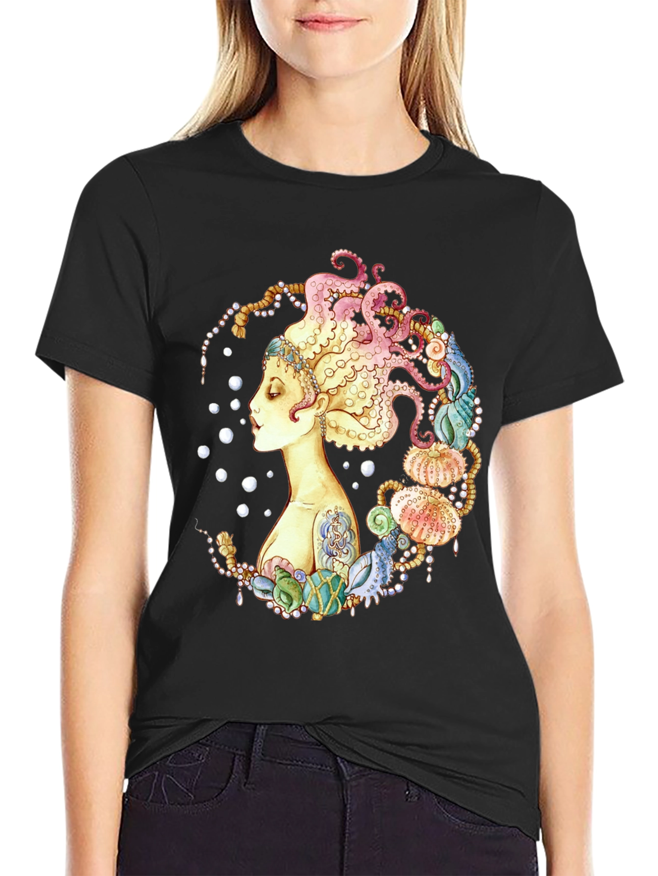 Octopus Hair Graphic Tee - Sea Queen Black T-Shirt