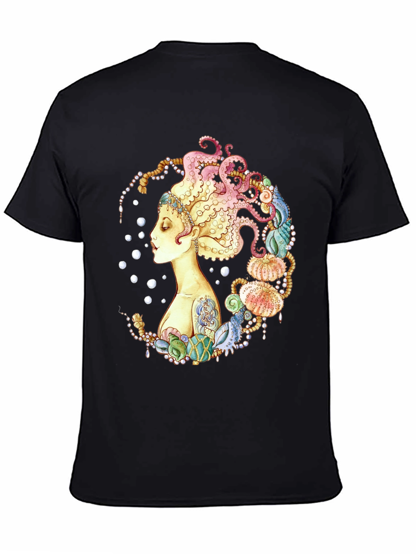 Octopus Hair Graphic Tee - Sea Queen Black T-Shirt