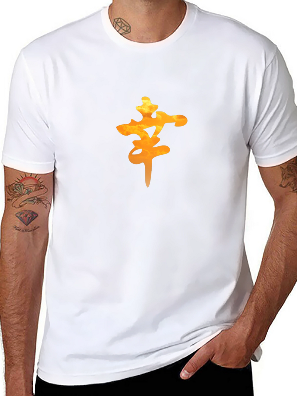 Mens Black Tee with Orange Lucky Symbol