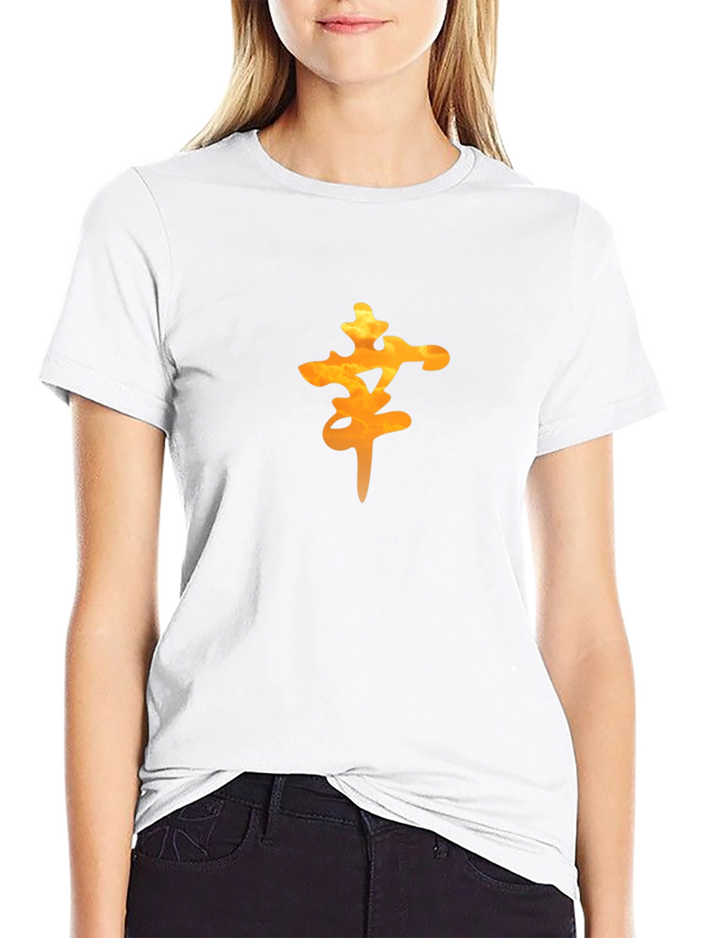 Mens Black Tee with Orange Lucky Symbol