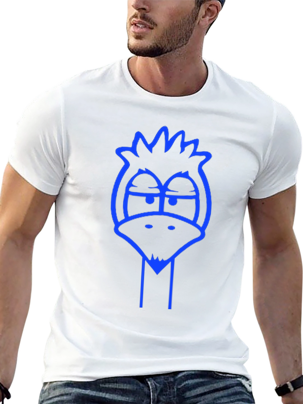 Mens Black T-Shirt with Blue Cartoon Bird Graphic