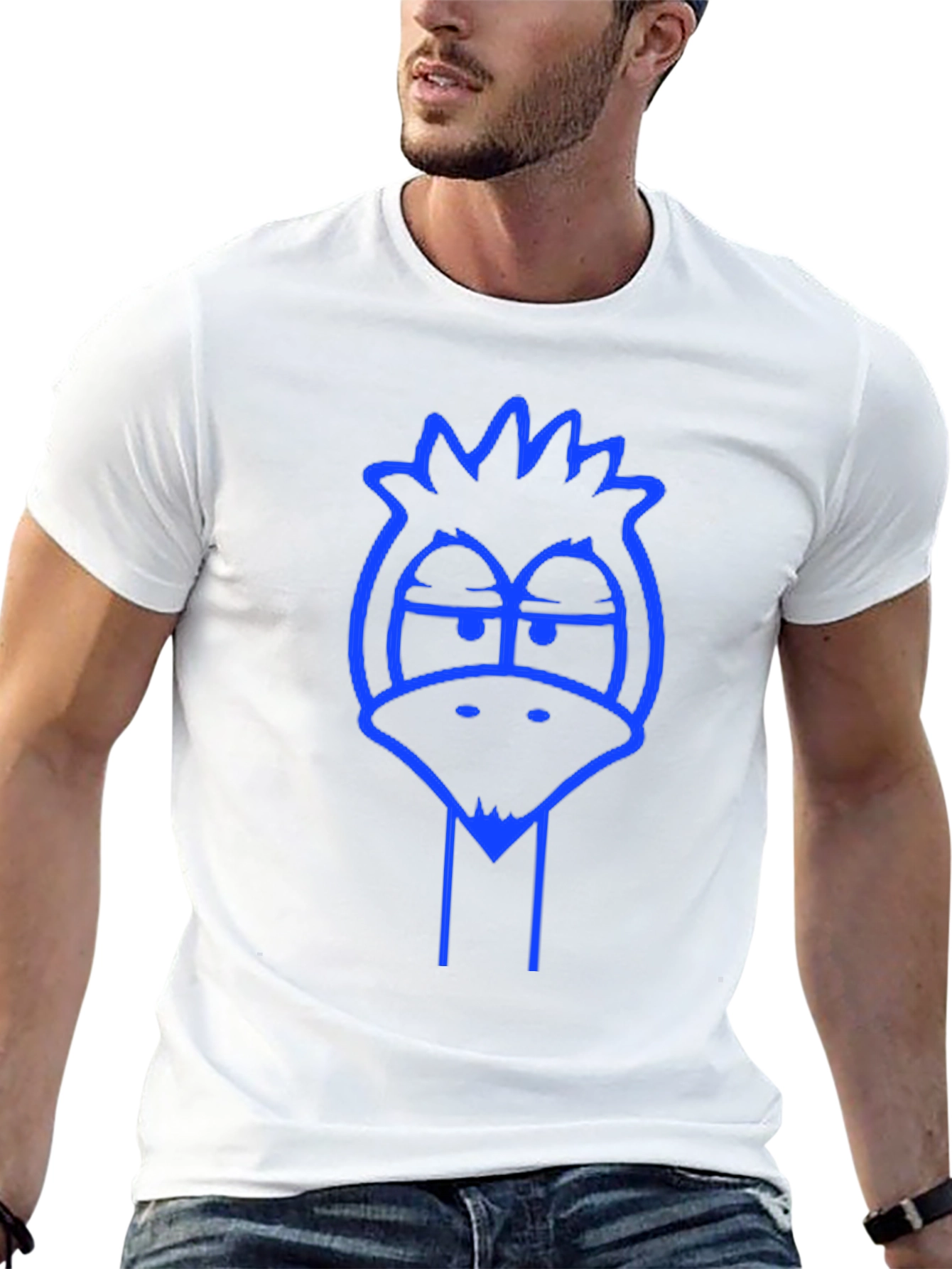 Mens Black T-Shirt with Blue Cartoon Bird Graphic