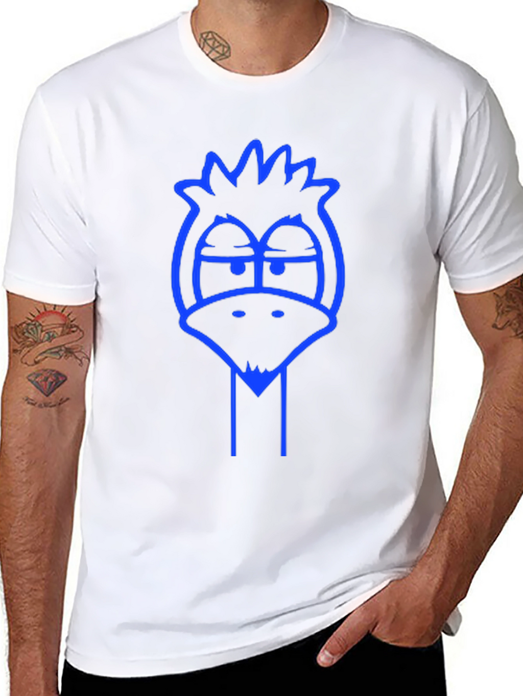 Mens Black T-Shirt with Blue Cartoon Bird Graphic