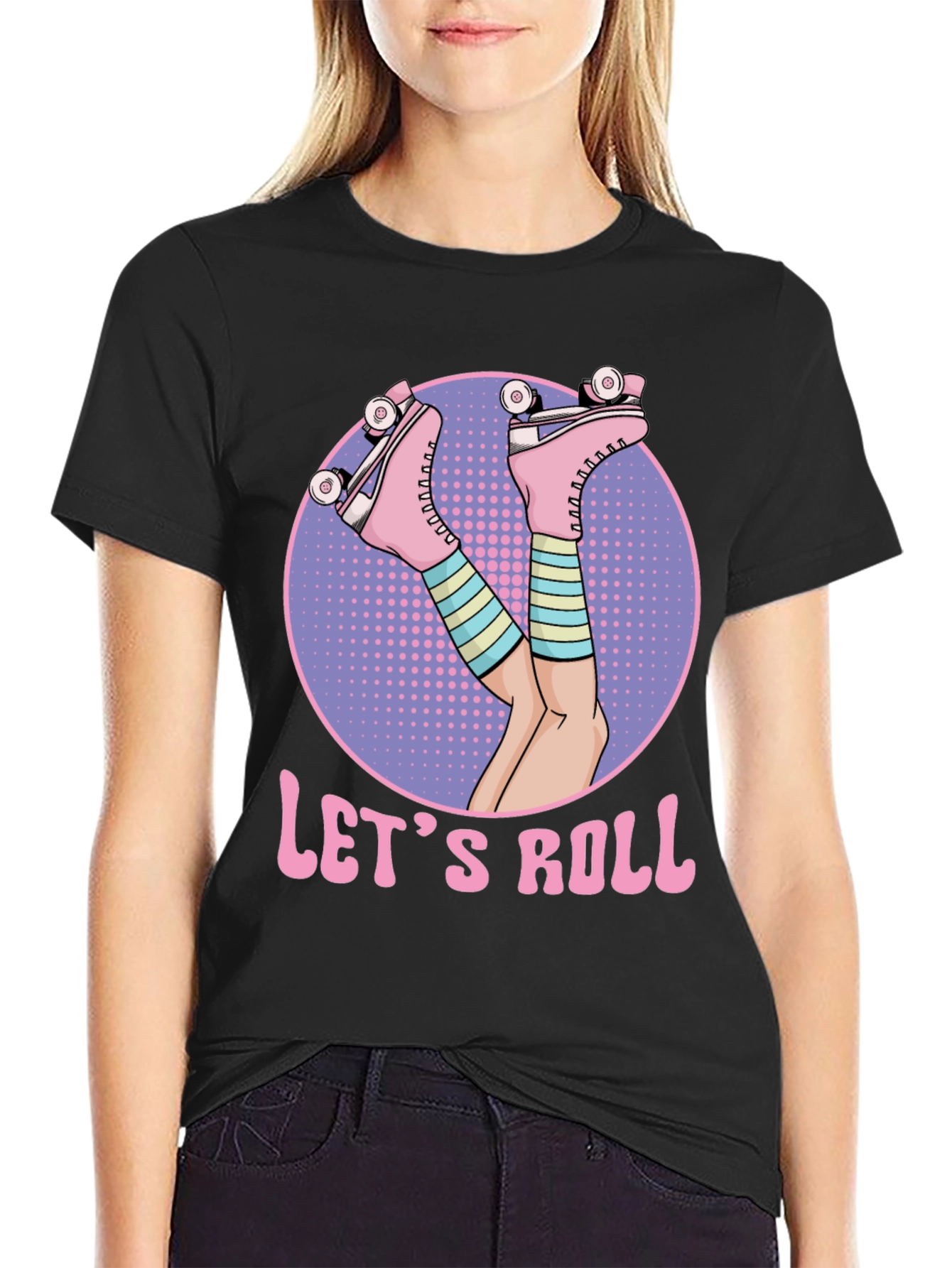 Lets Roll Retro Roller Skate T-Shirt
