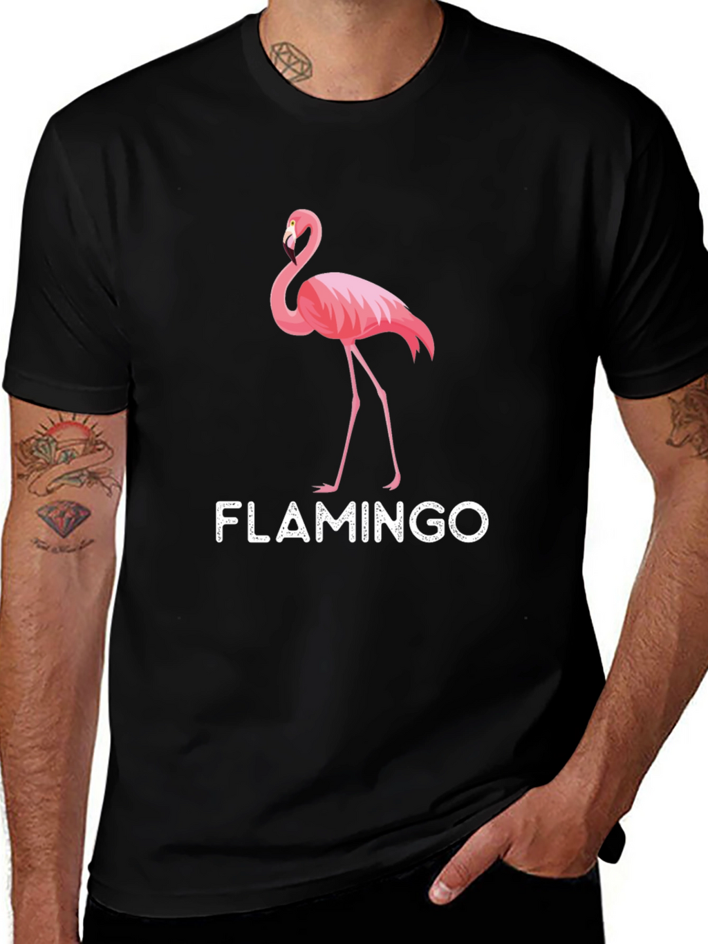 Mens Black Flamingo Graphic T-Shirt