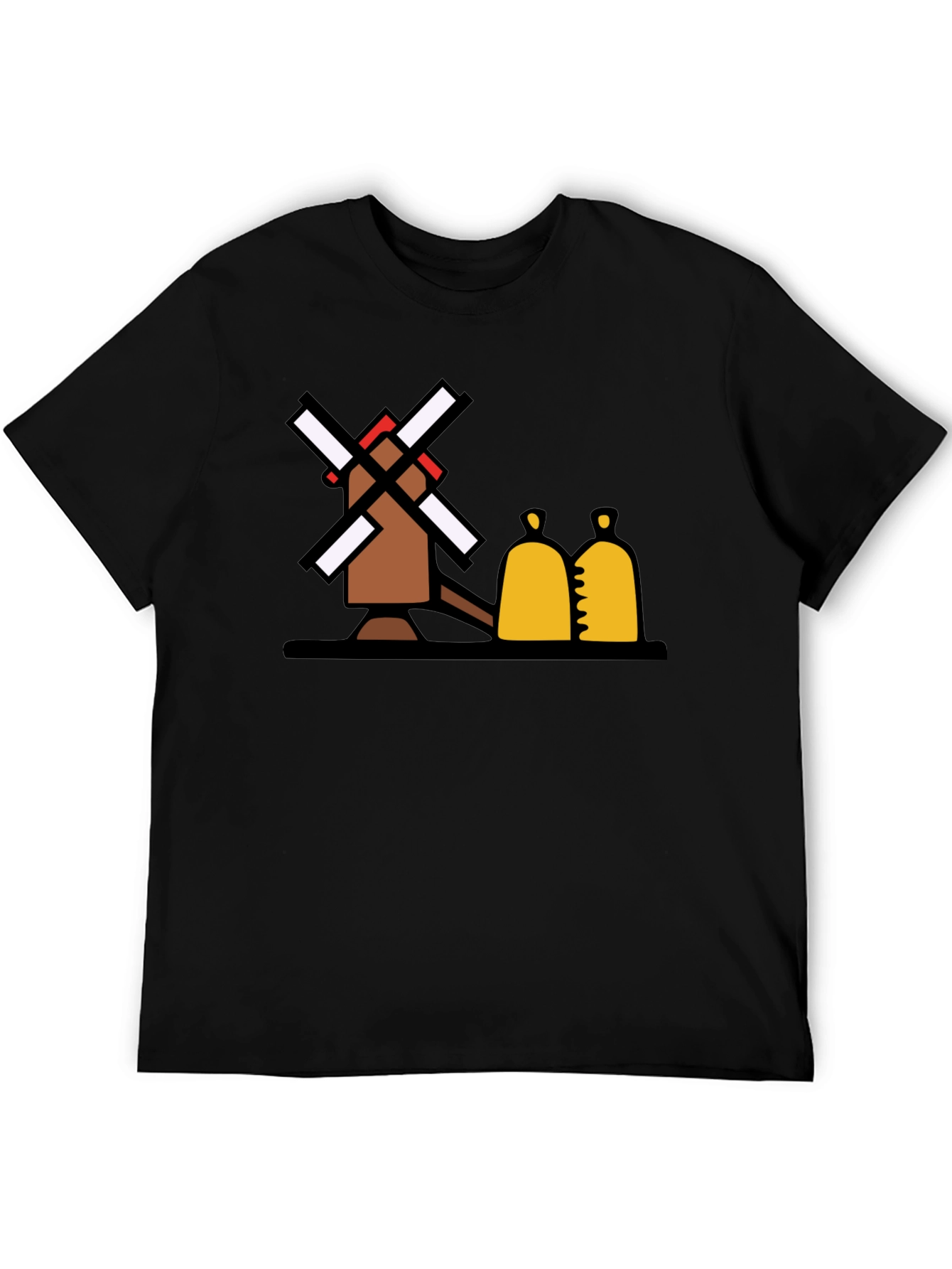 Novelty Windmill Graphic Tee - Black Cotton Blend