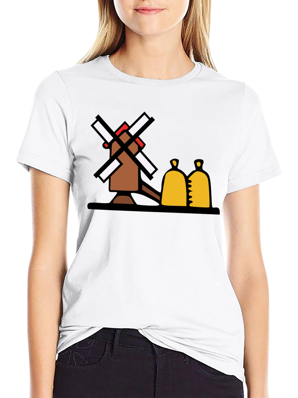 Novelty Windmill Graphic Tee - Black Cotton Blend