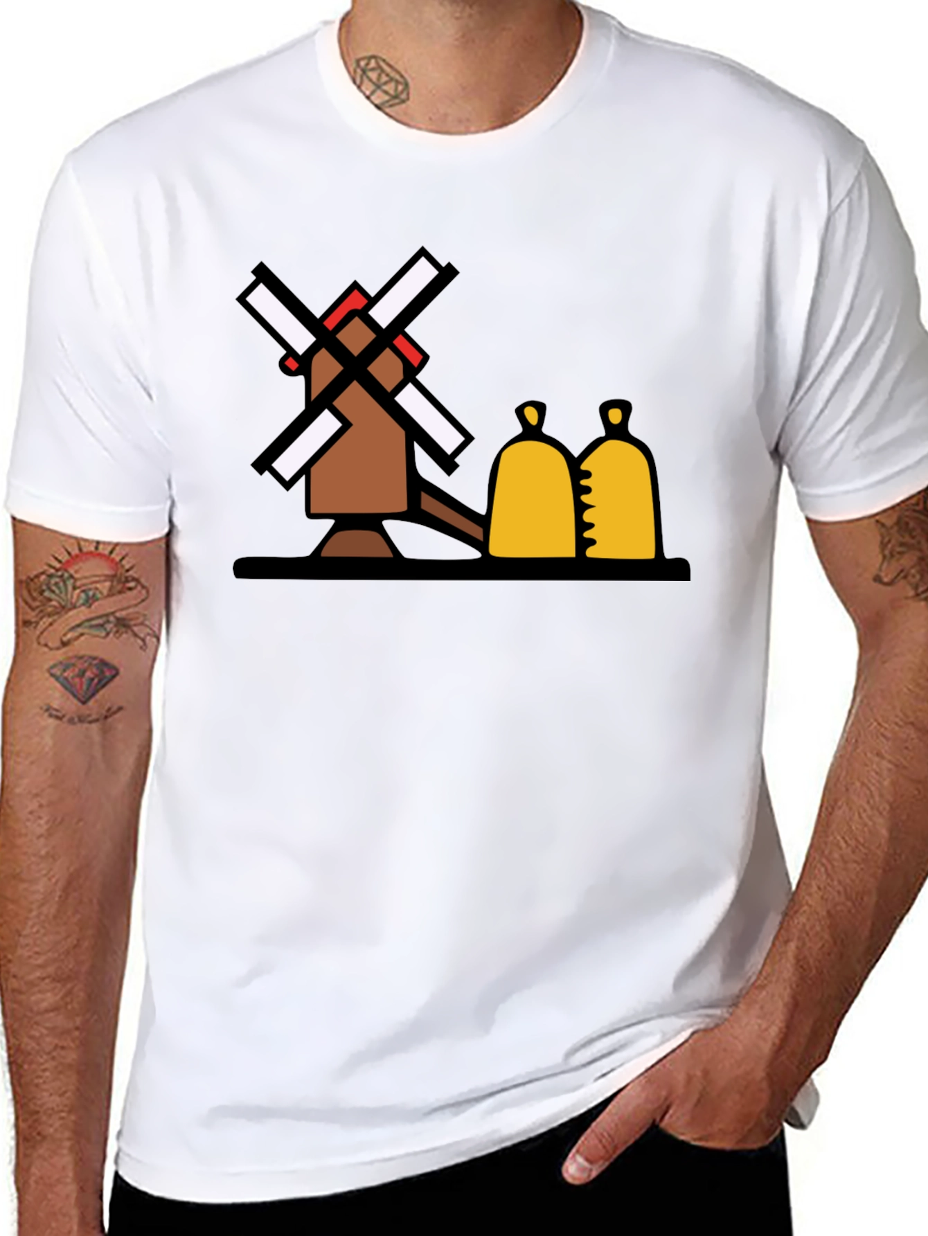 Novelty Windmill Graphic Tee - Black Cotton Blend