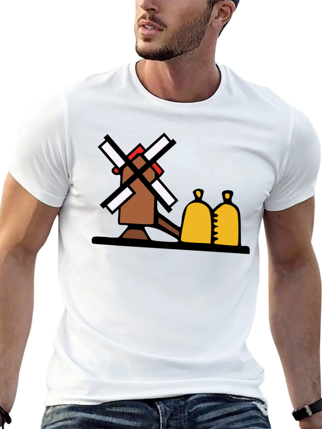 Novelty Windmill Graphic Tee - Black Cotton Blend