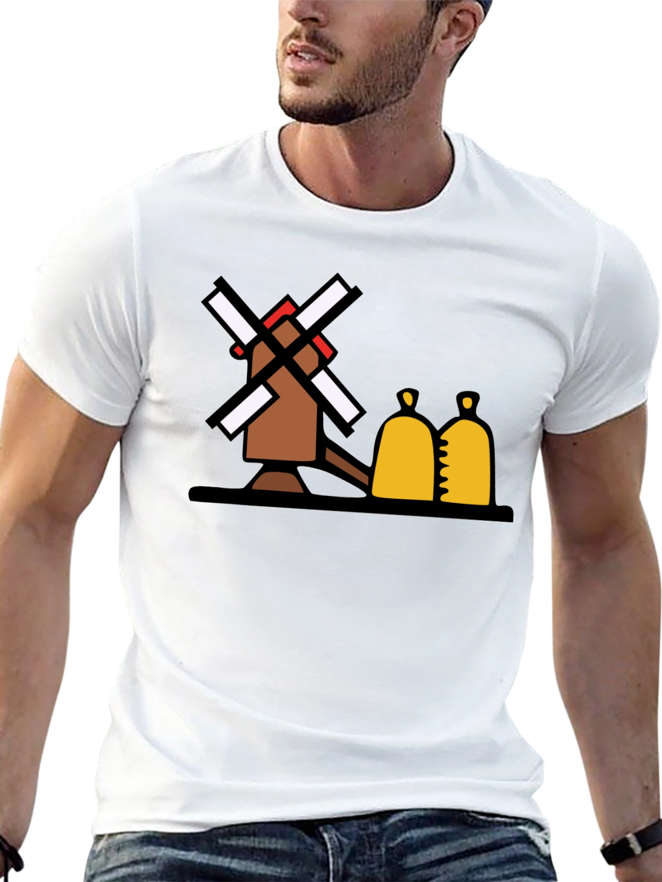 Novelty Windmill Graphic Tee - Black Cotton Blend