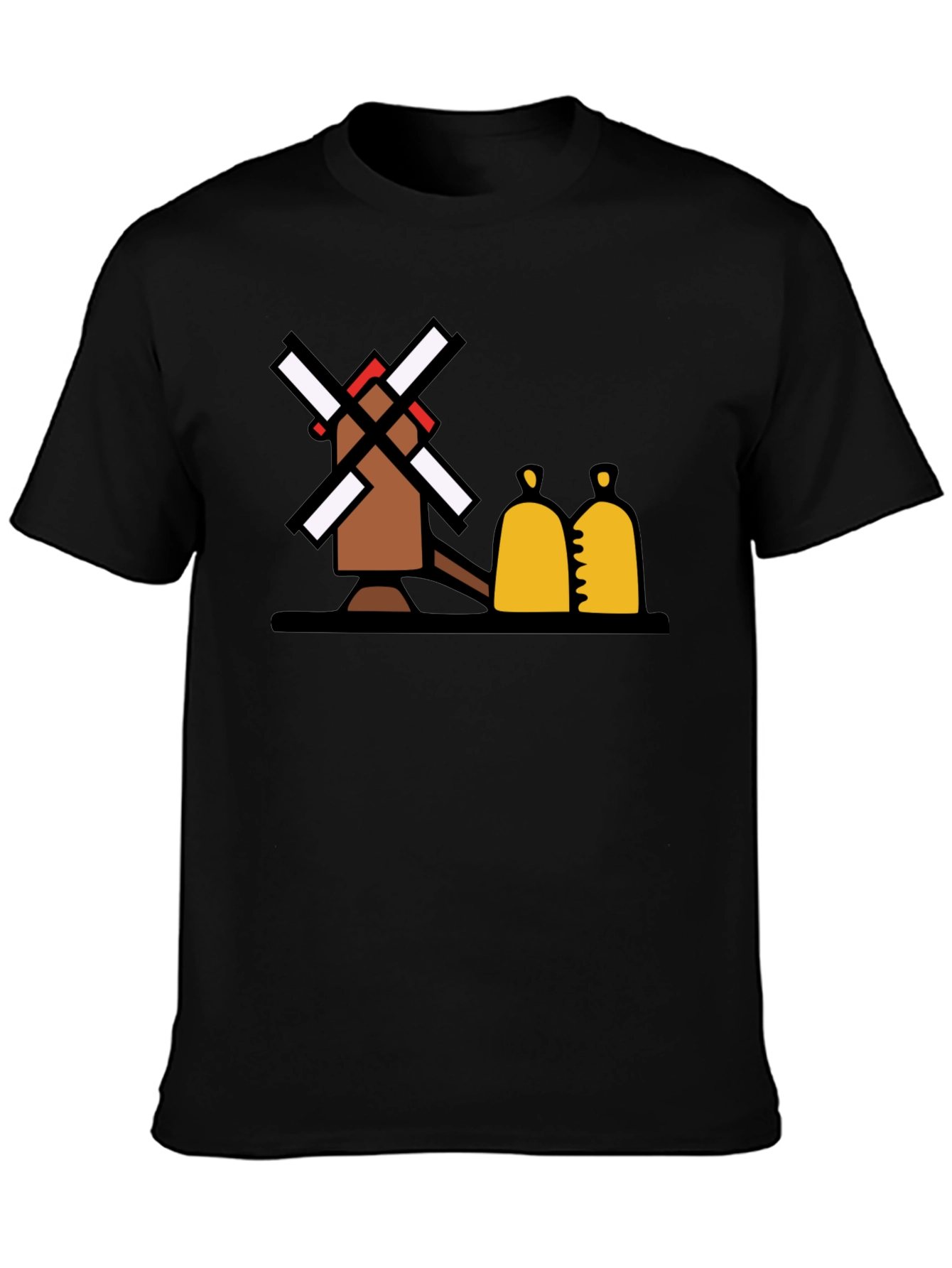 Novelty Windmill Graphic Tee - Black Cotton Blend