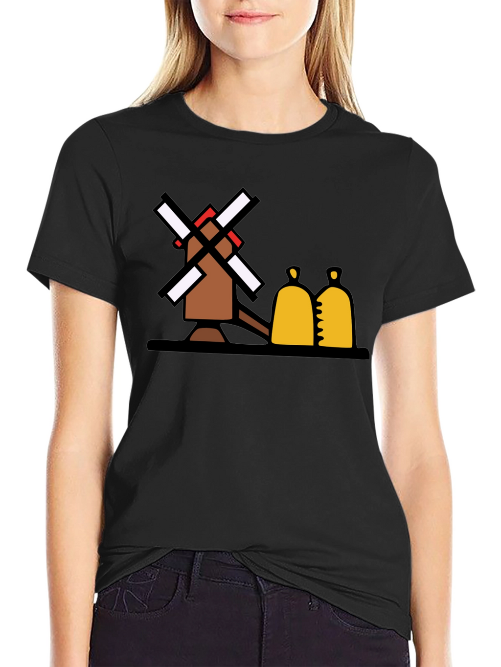 Novelty Windmill Graphic Tee - Black Cotton Blend