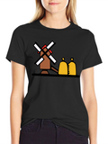 Novelty Windmill Graphic Tee - Black Cotton Blend
