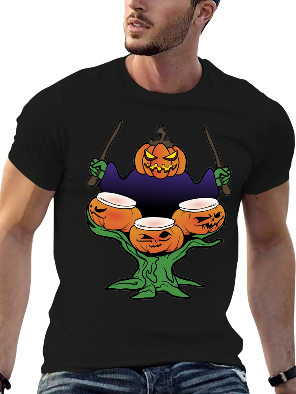 Halloween Pumpkin Drummer T-Shirt