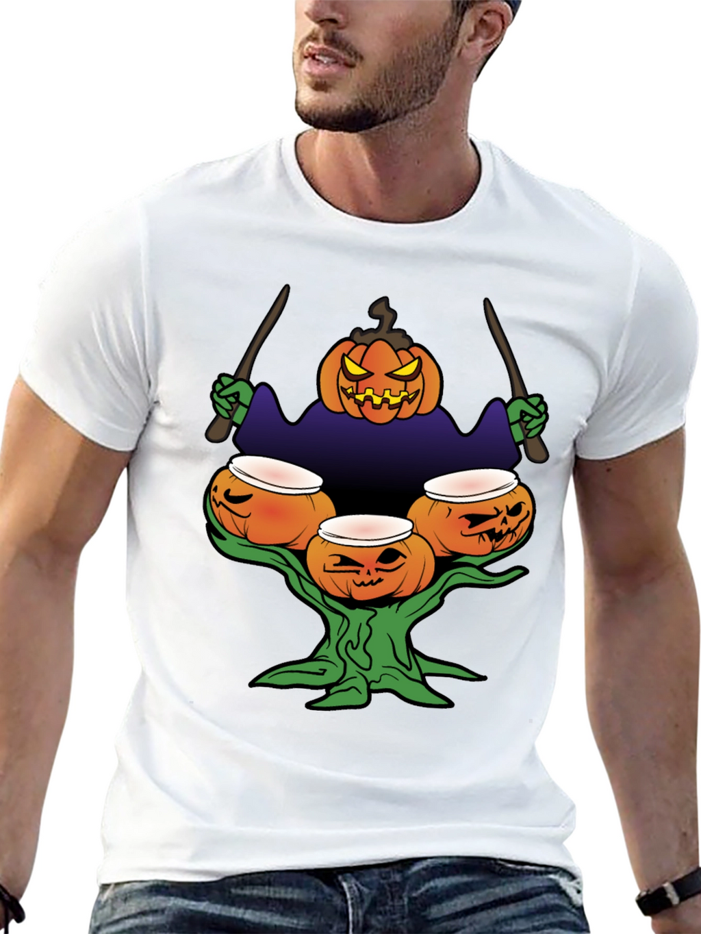 Halloween Pumpkin Drummer T-Shirt