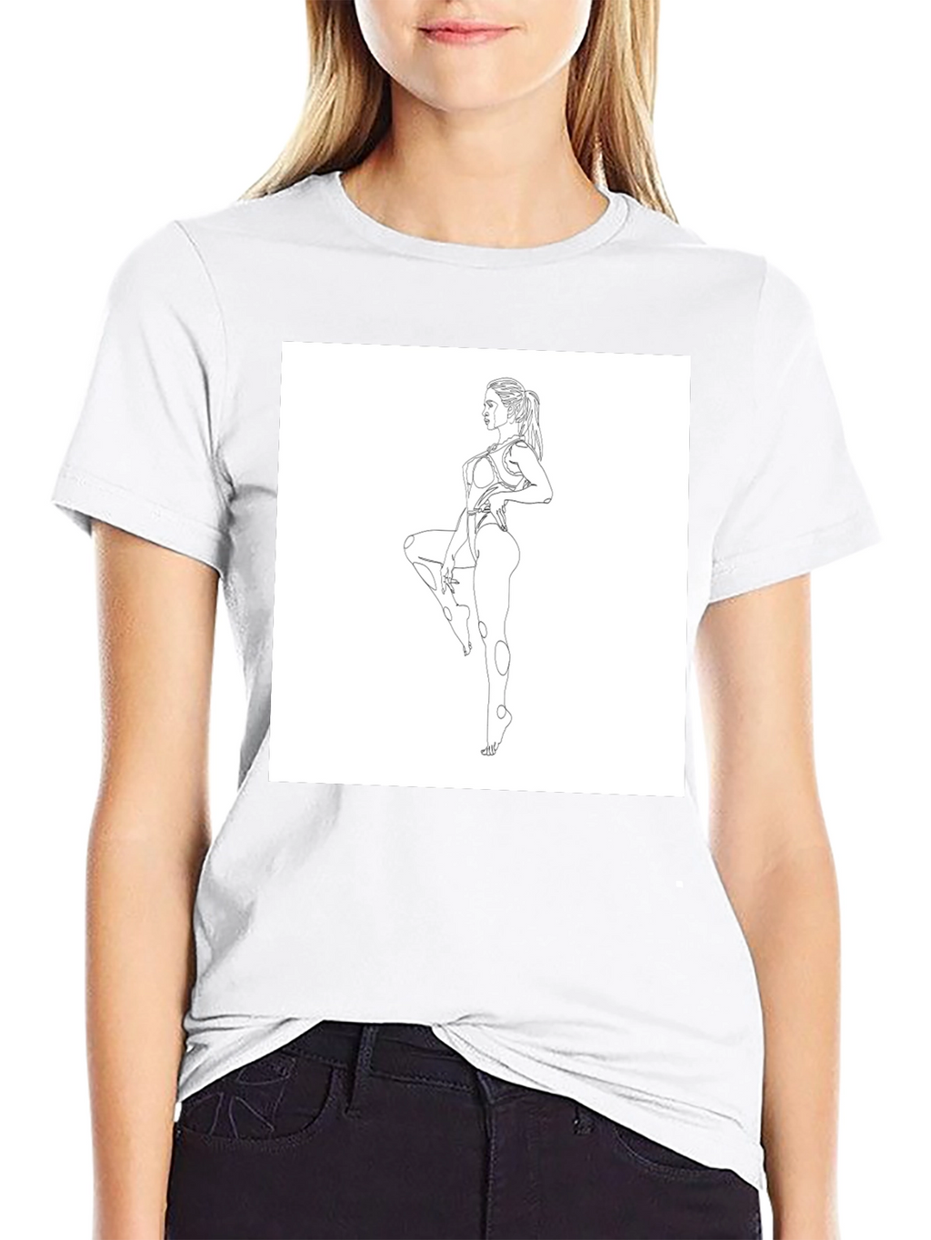 Line Art Woman Black T-Shirt