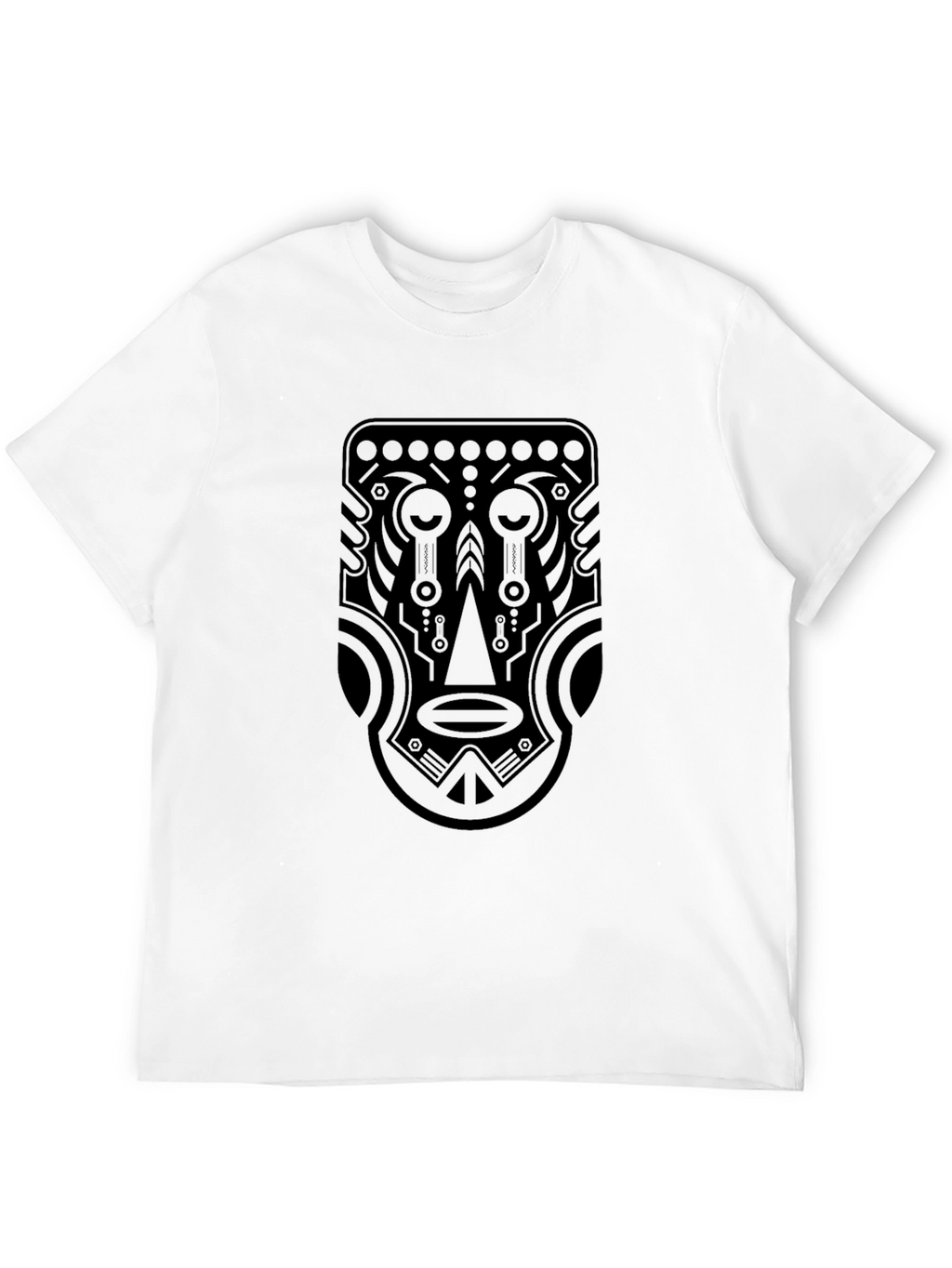 Tribal Mask Graphic Tee - Black Cotton T-Shirt