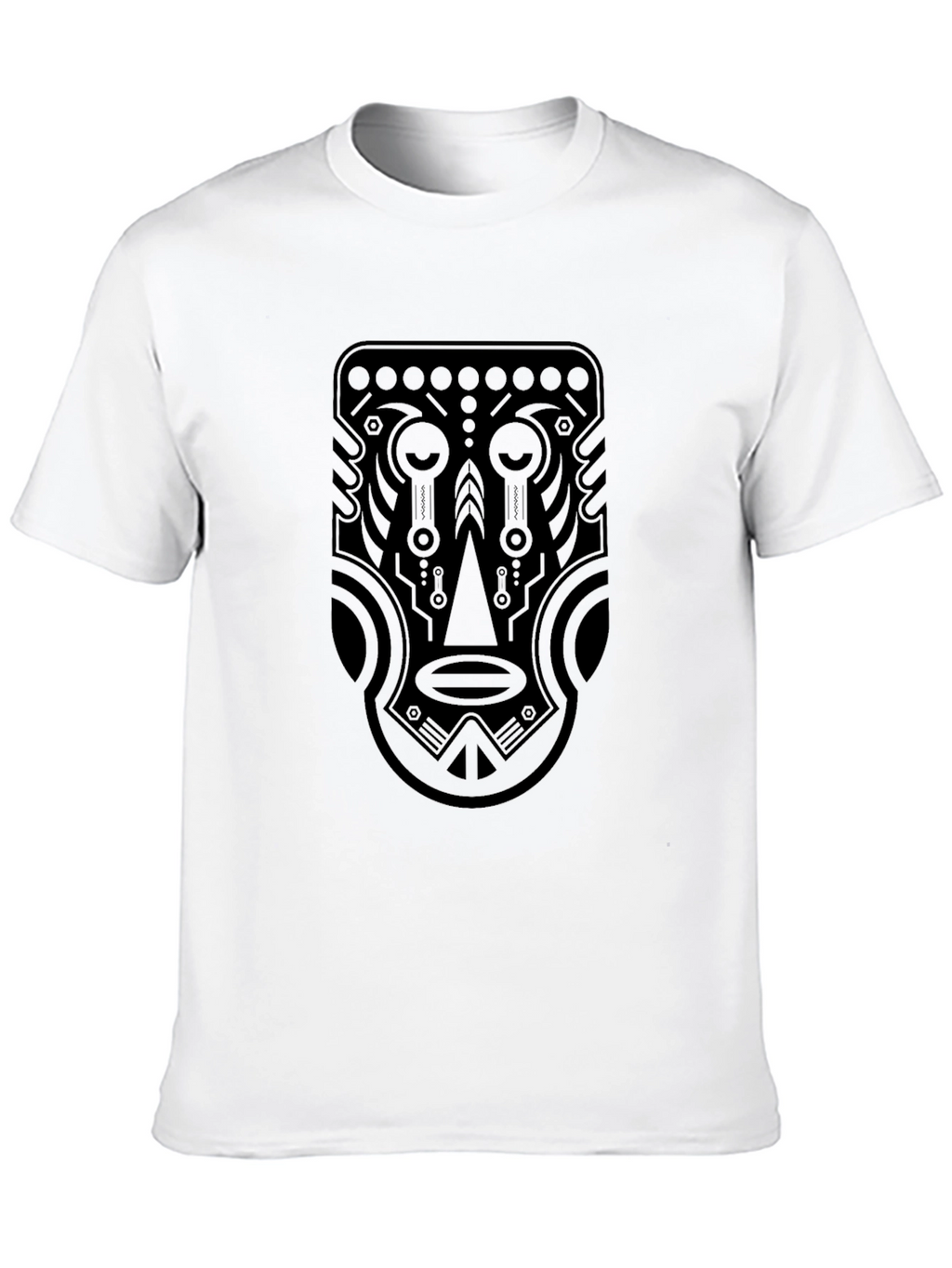 Tribal Mask Graphic Tee - Black Cotton T-Shirt