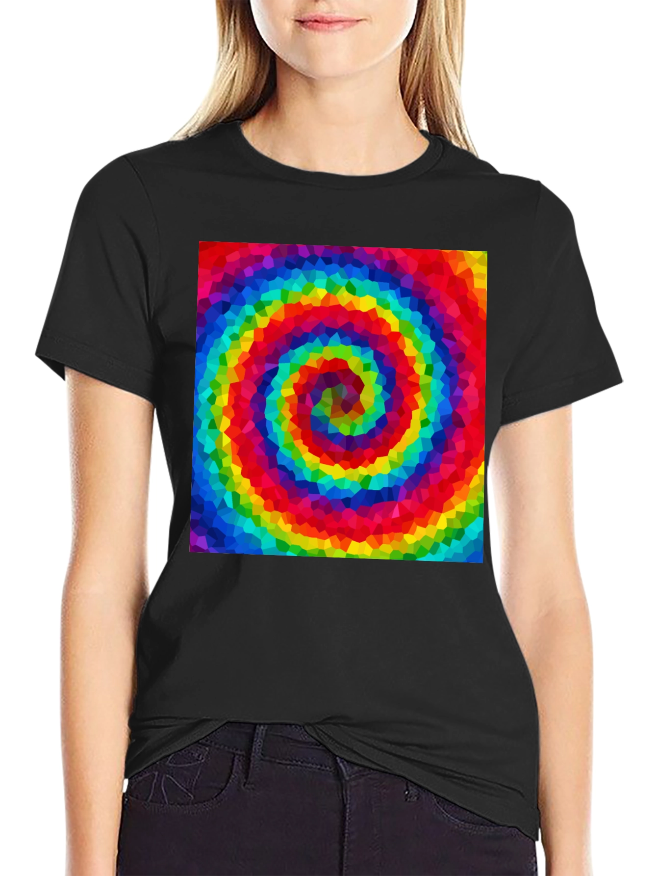 Rainbow Swirl Graphic Tee - Black Cotton Blend