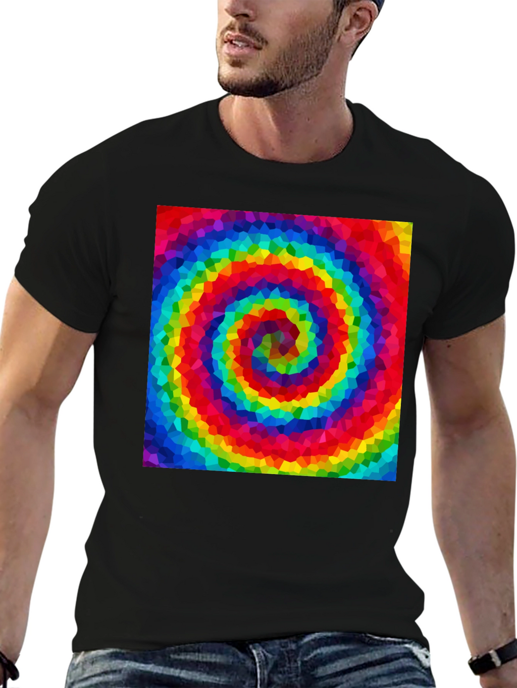 Rainbow Swirl Graphic Tee - Black Cotton Blend