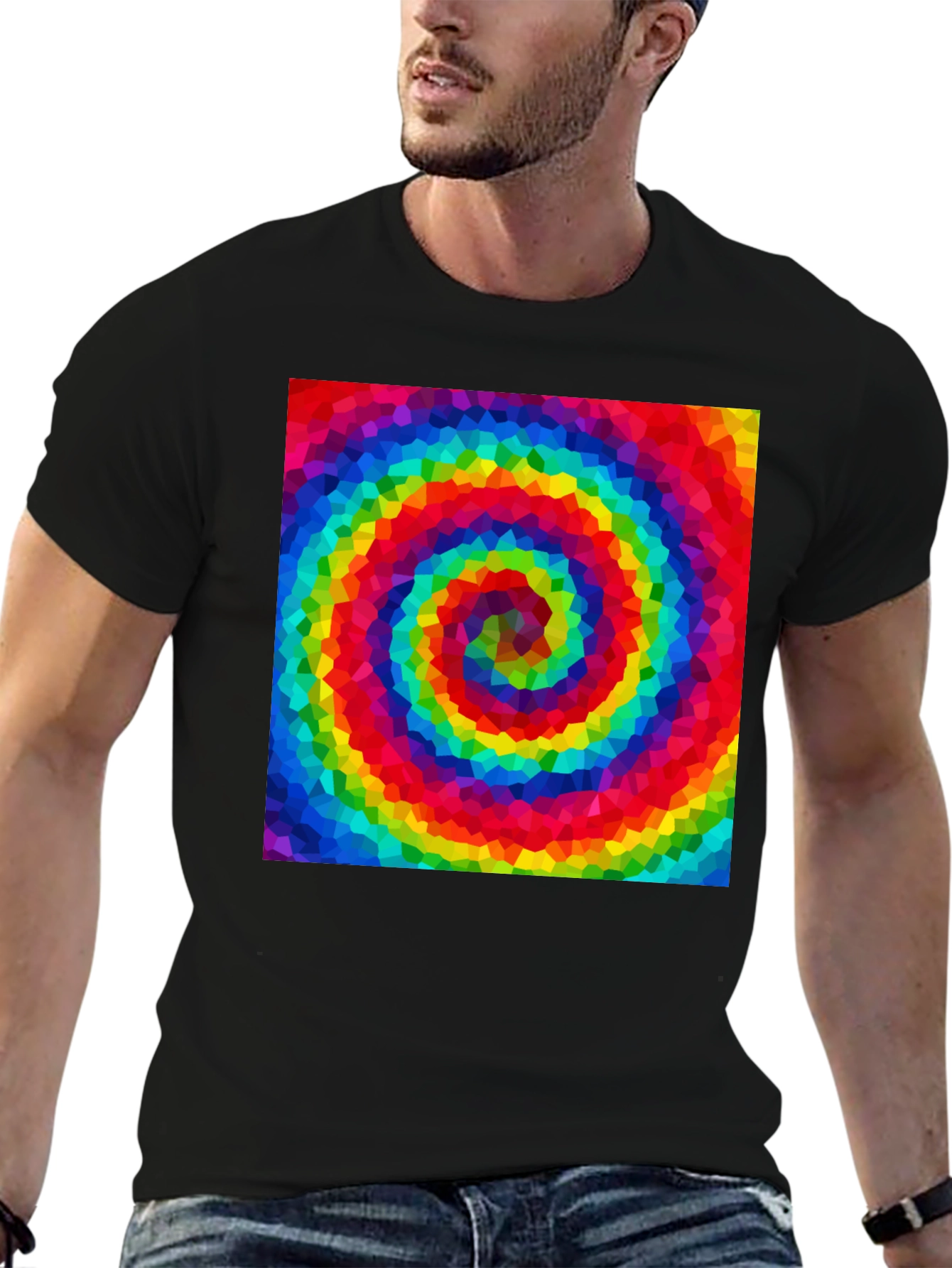 Rainbow Swirl Graphic Tee - Black Cotton Blend