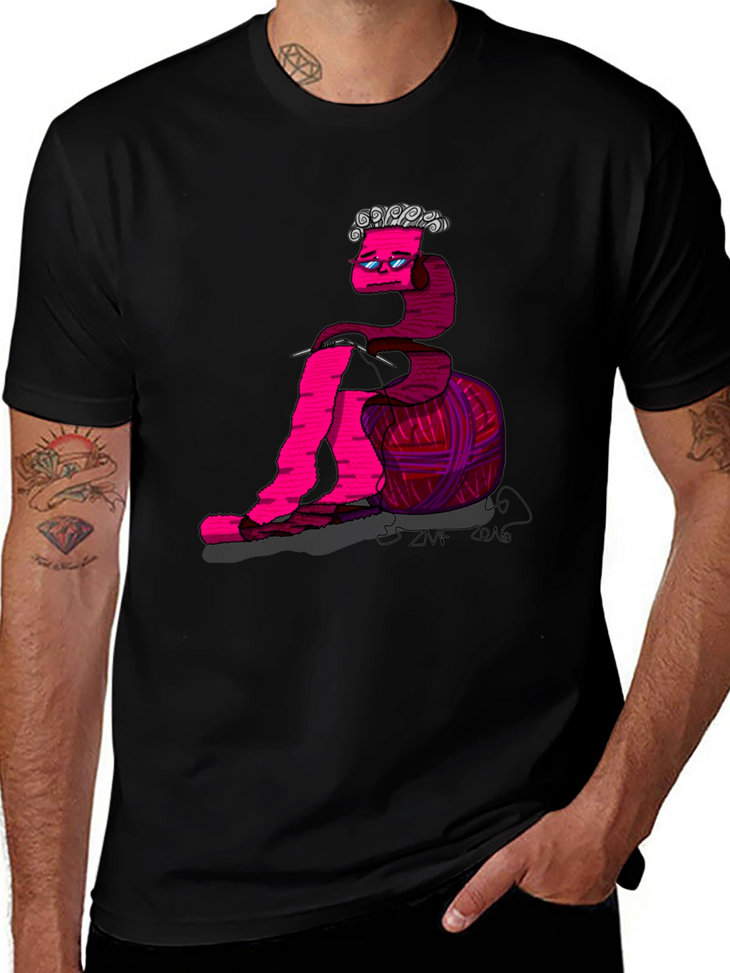 Knitting Worm Graphic T-Shirt - Unique Design
