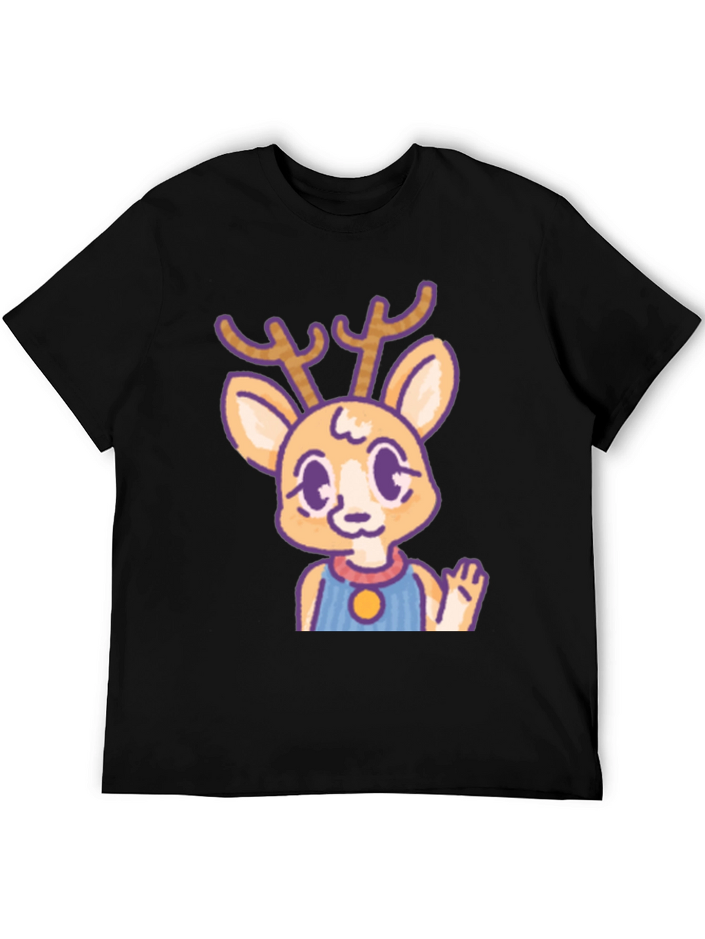 Cute Deer Cartoon Graphic Black T-Shirt