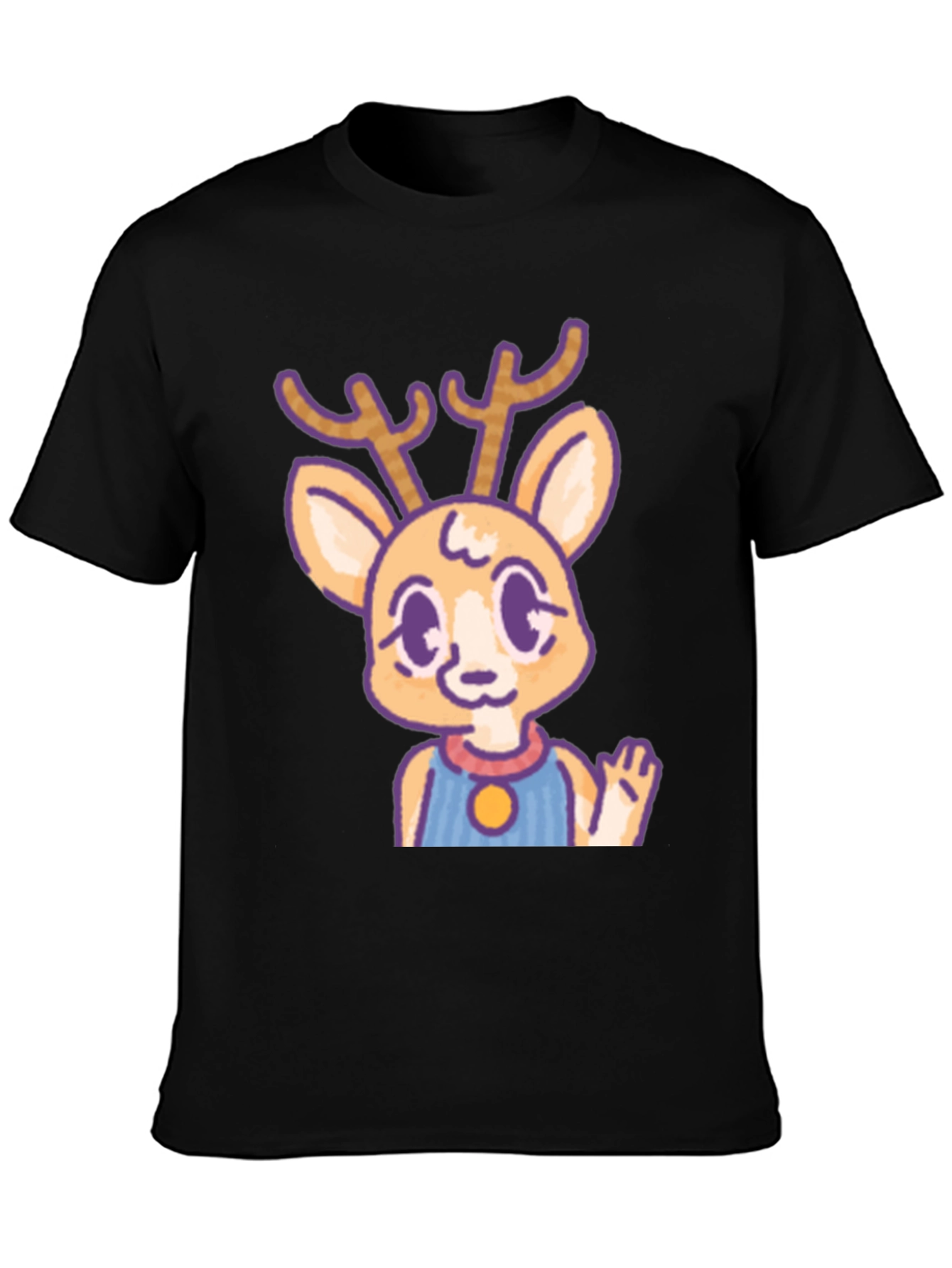 Cute Deer Cartoon Graphic Black T-Shirt