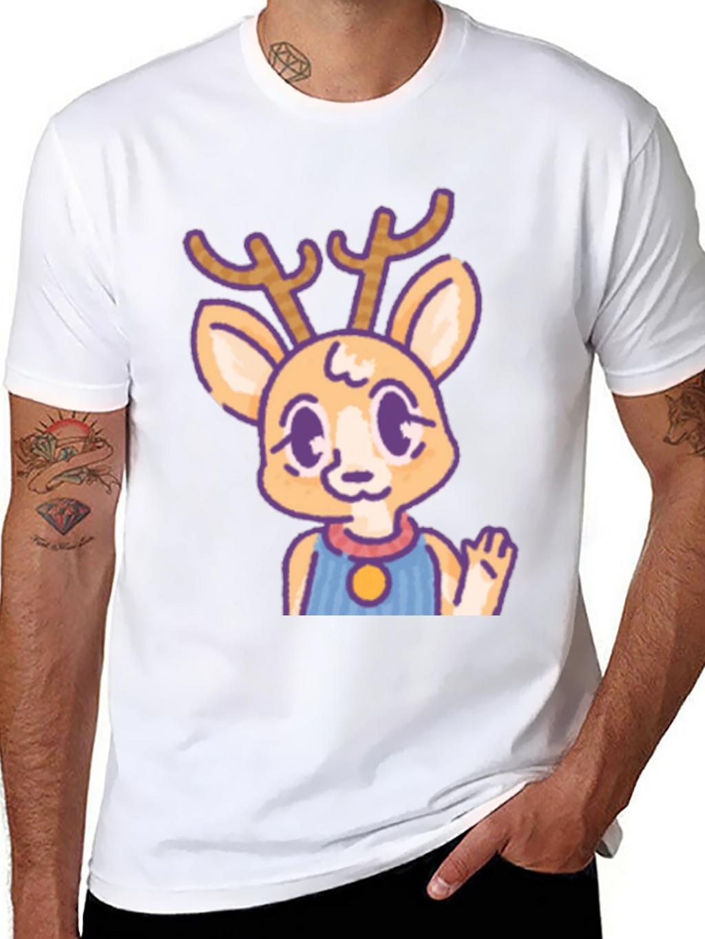 Cute Deer Cartoon Graphic Black T-Shirt