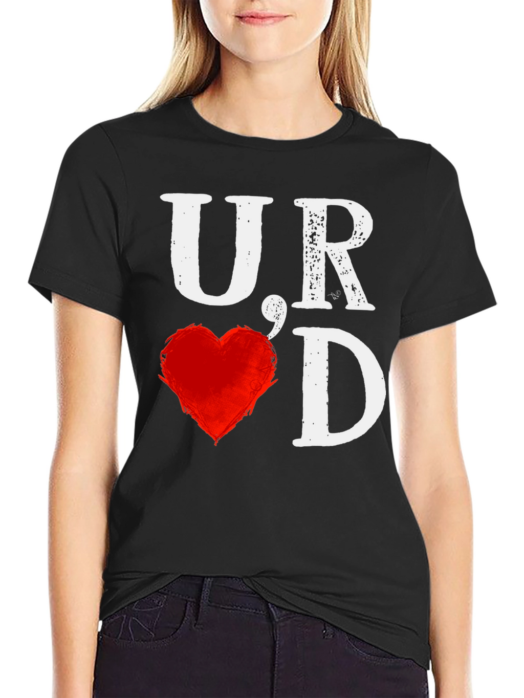 UR Loved T-Shirt - Black with Heart Graphic