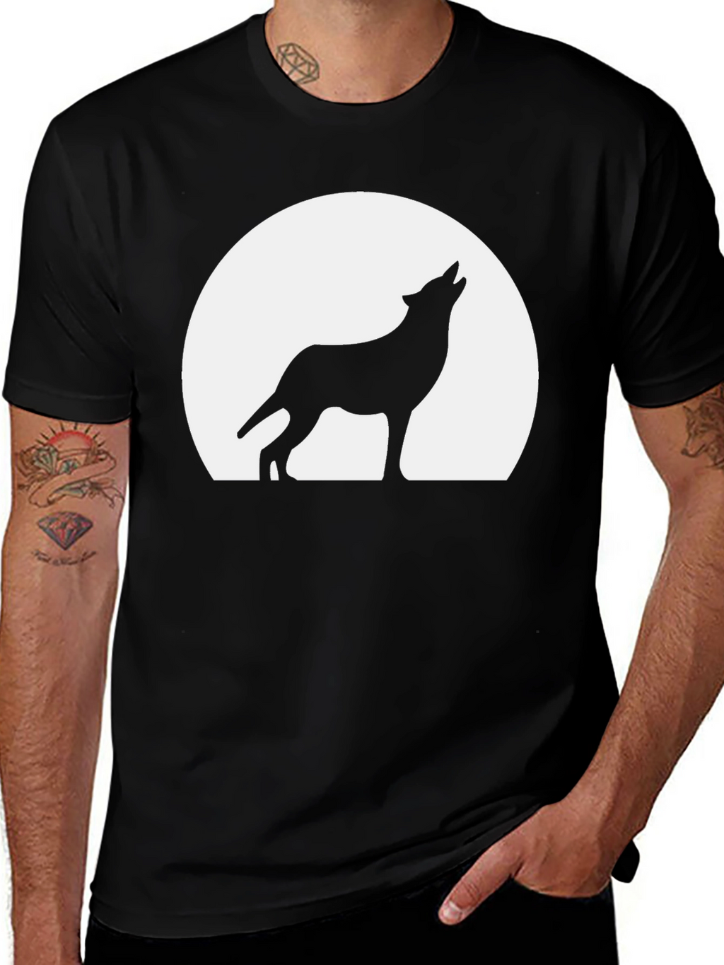 Wolf Howling at the Moon T-Shirt - Black