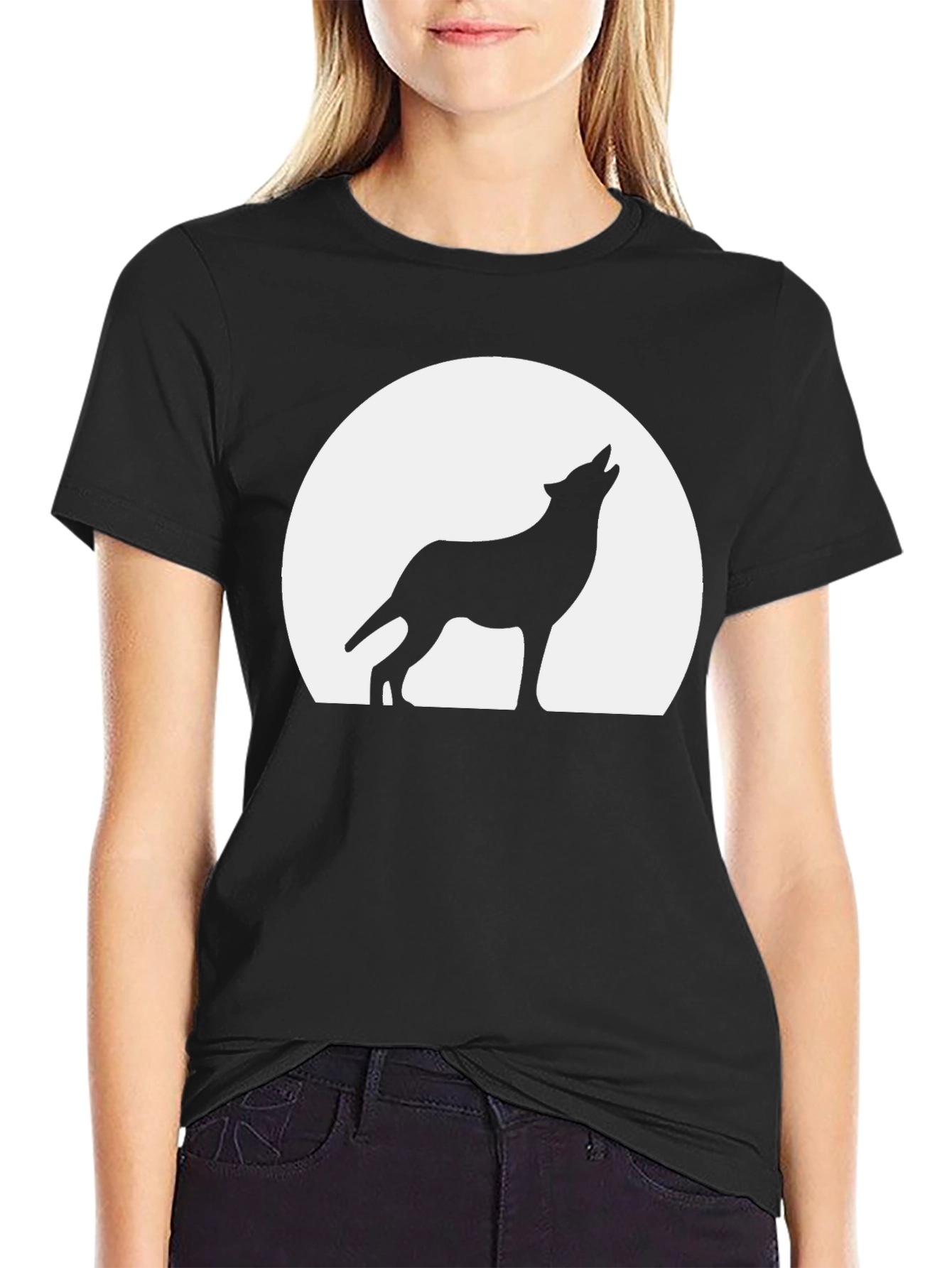 Wolf Howling at the Moon T-Shirt - Black
