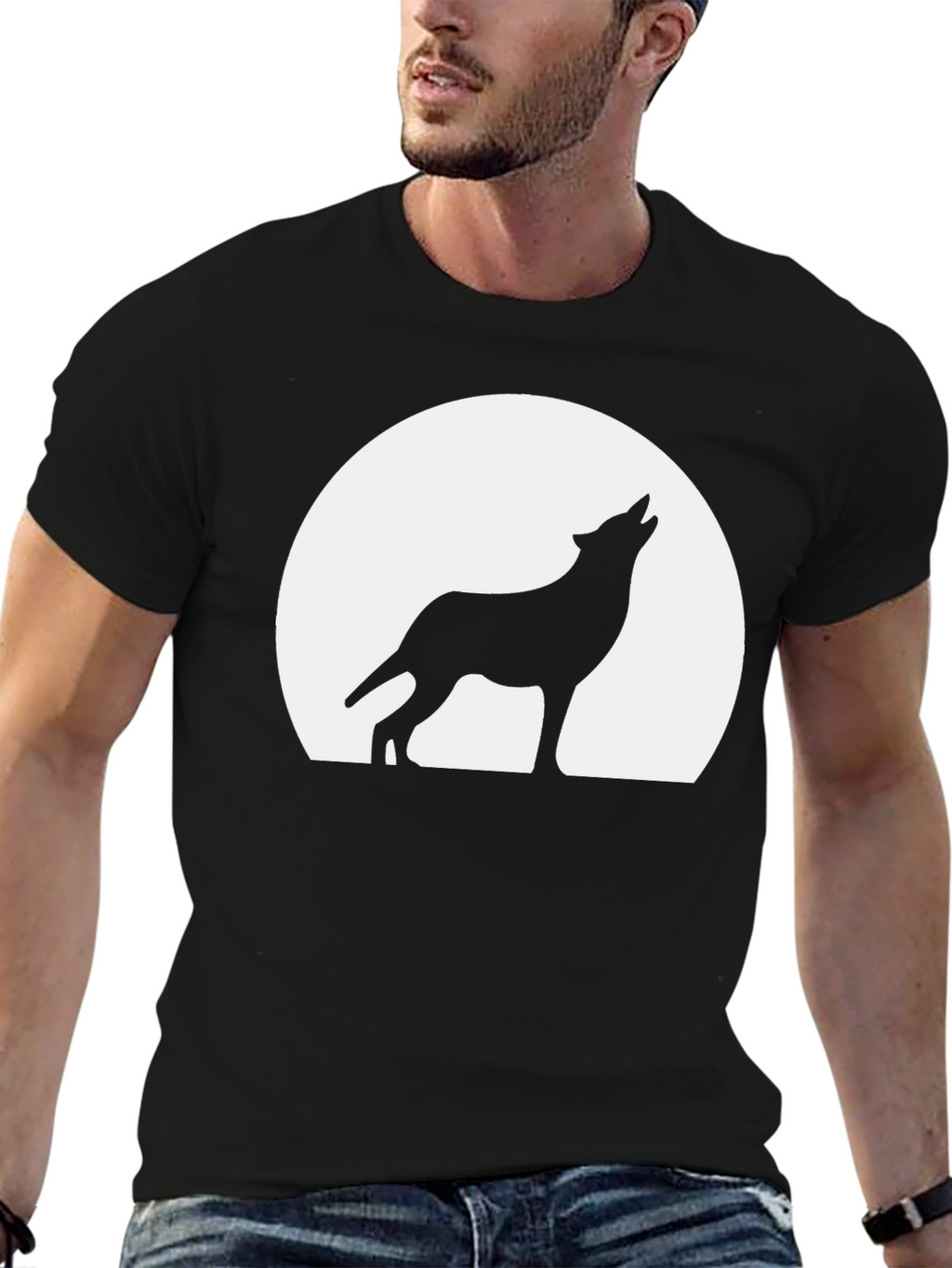 Wolf Howling at the Moon T-Shirt - Black