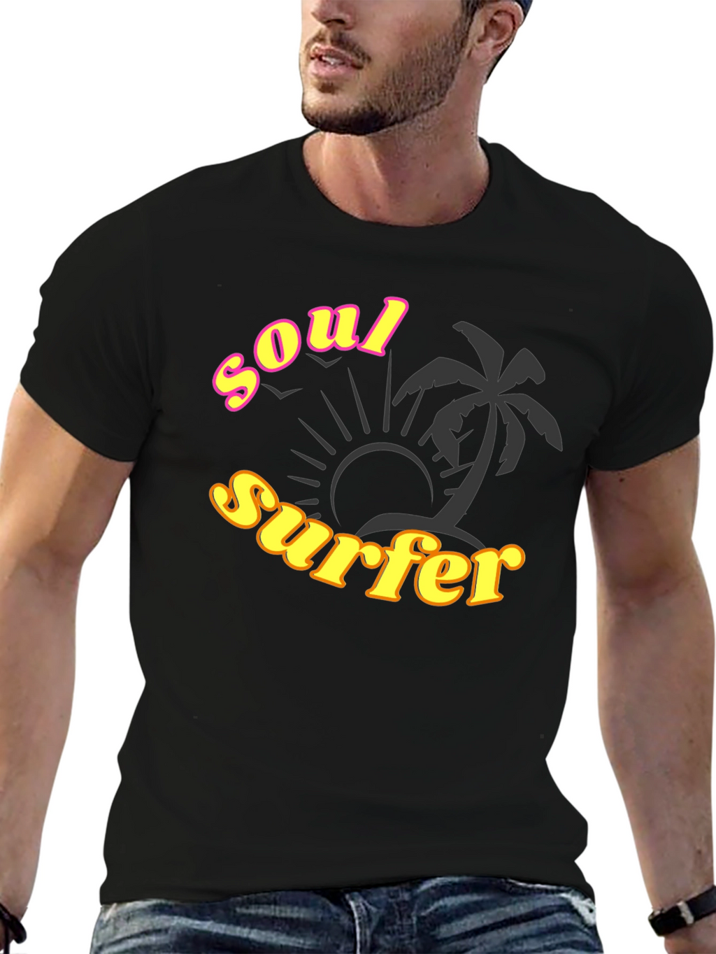 Soul Surfer Black T-Shirt with Palm Tree Design