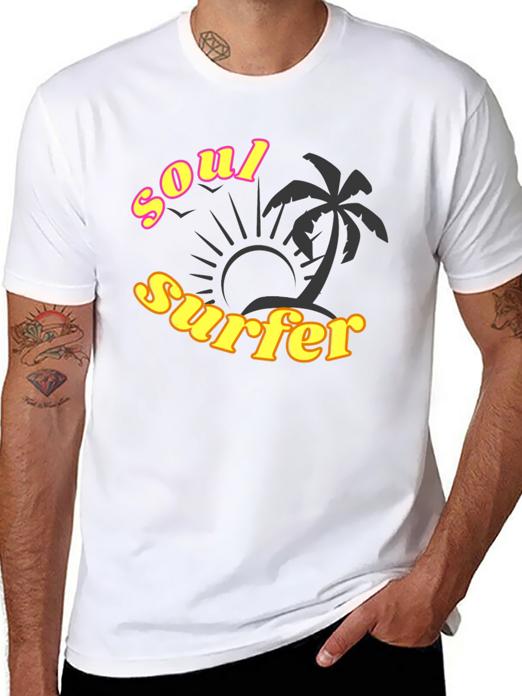 Soul Surfer Black T-Shirt with Palm Tree Design