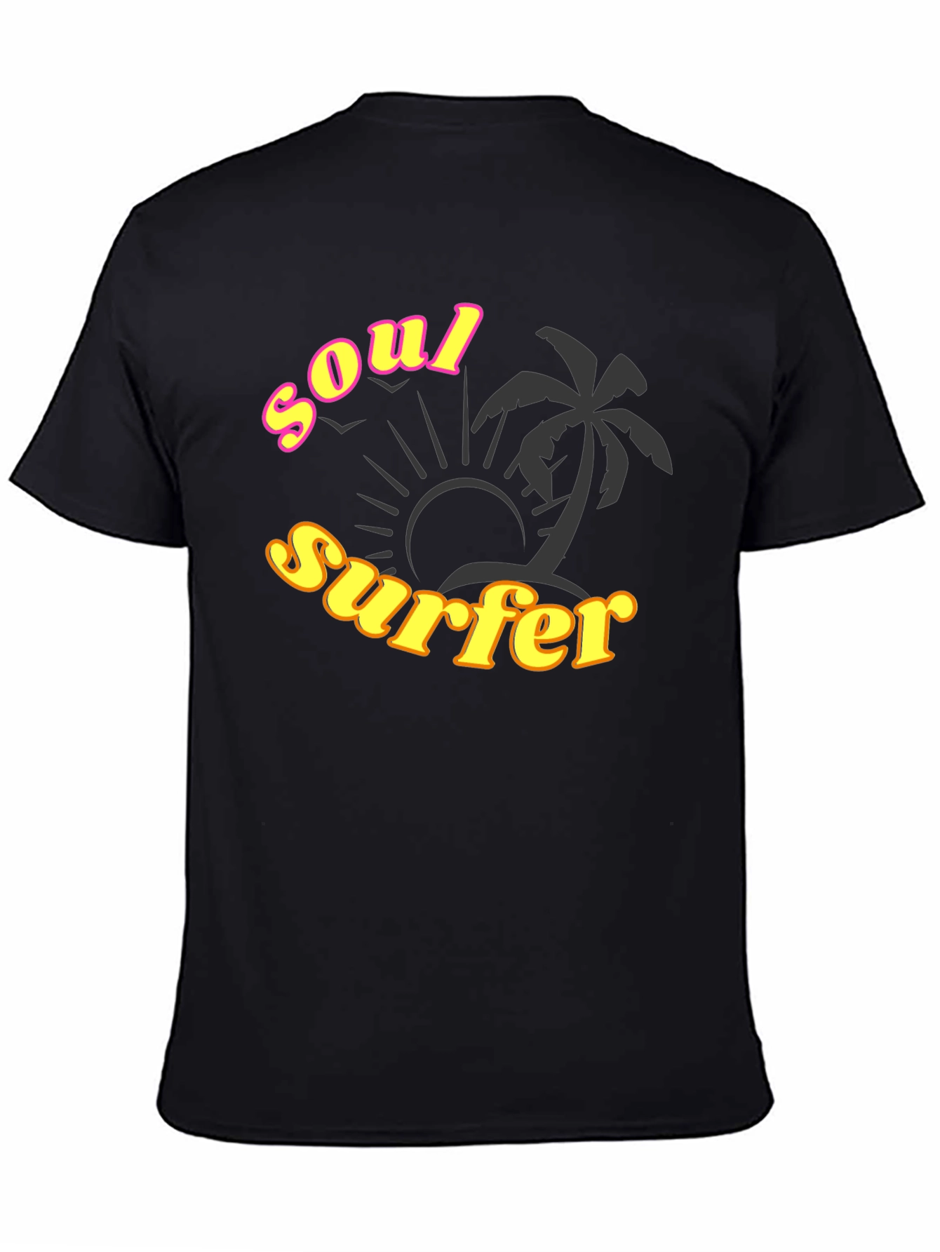 Soul Surfer Black T-Shirt with Palm Tree Design