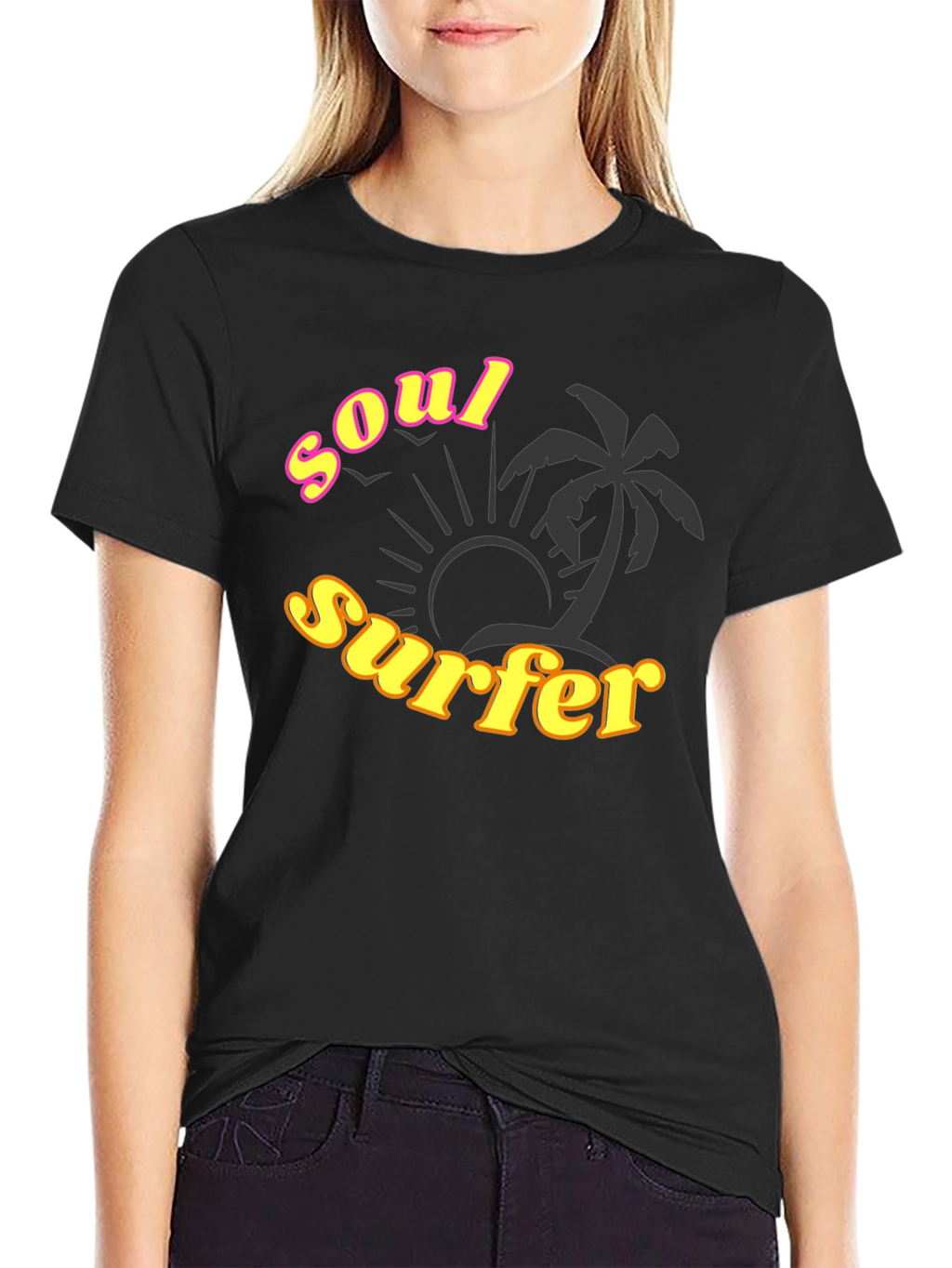 Soul Surfer Black T-Shirt with Palm Tree Design
