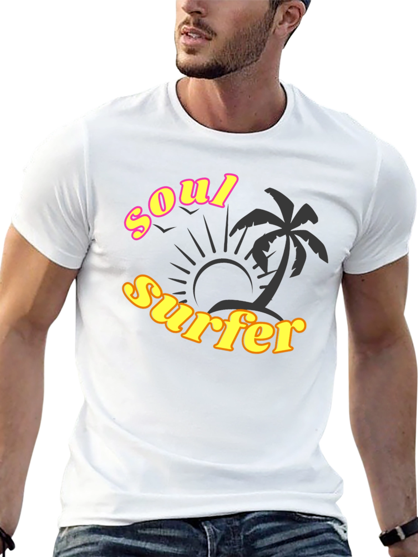Soul Surfer Black T-Shirt with Palm Tree Design
