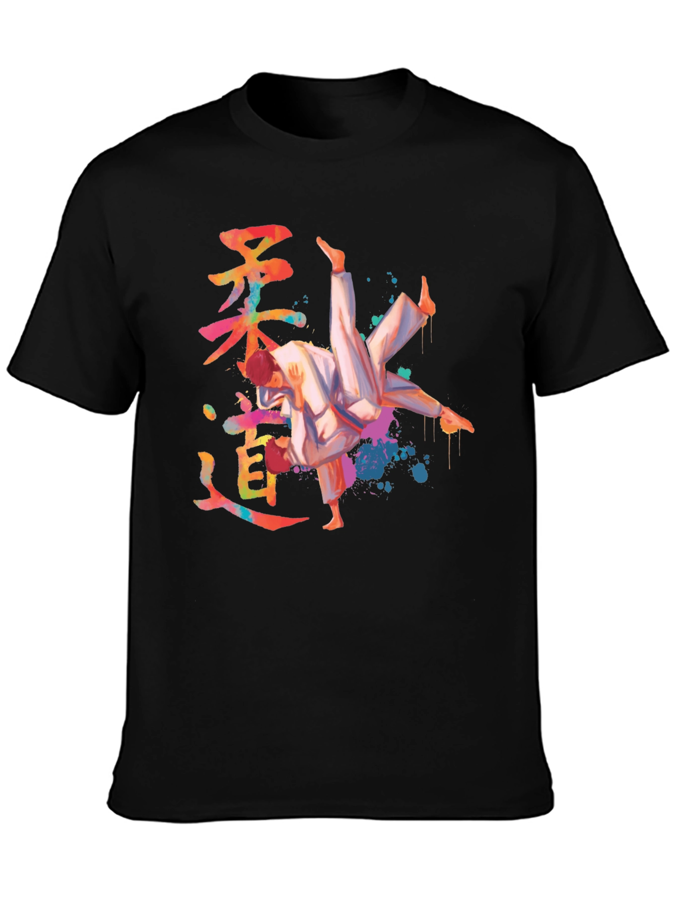 Judo Watercolor Graphic Black T-Shirt