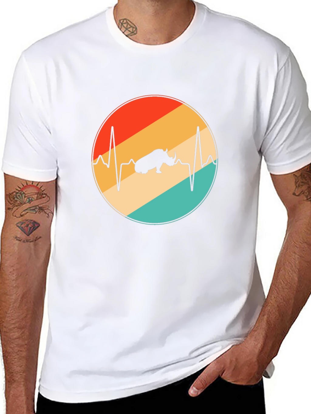 Retro Rhino Heartbeat T-Shirt - Black