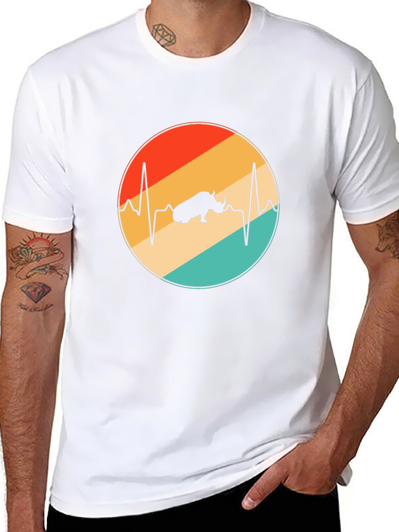 Retro Rhino Heartbeat T-Shirt - Black