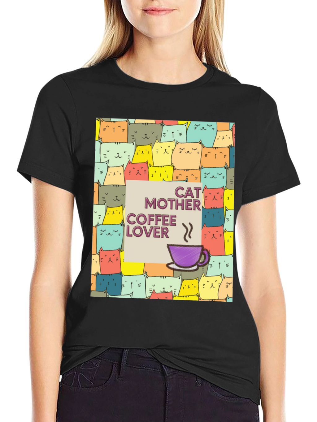 Cat Mother Coffee Lover Graphic T-Shirt