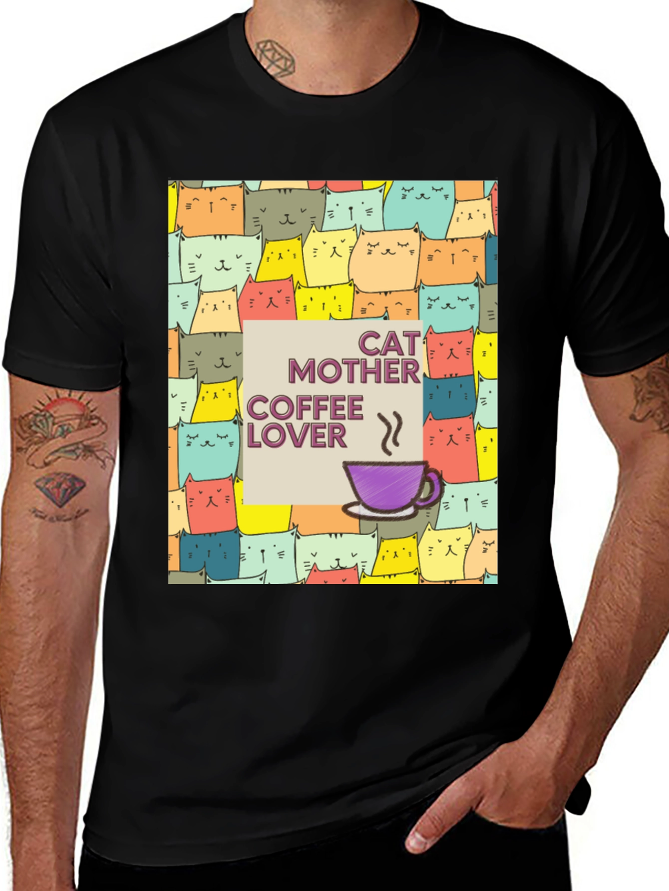 Cat Mother Coffee Lover Graphic T-Shirt